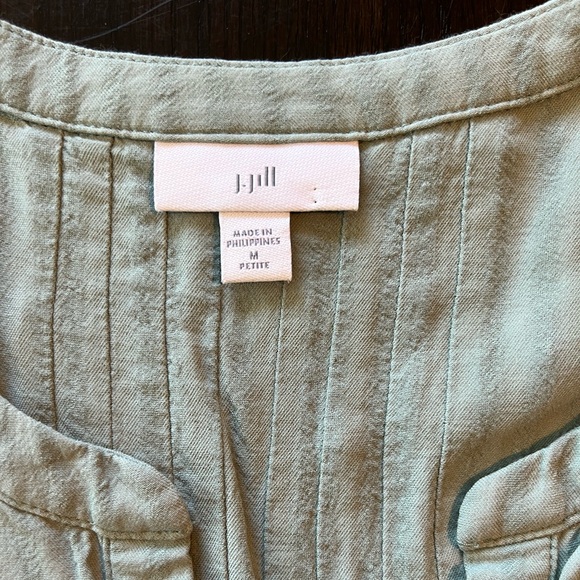 J. Jill 2-Tone Sage Green Subtle Stripe Print Rayon Top with Pintucking - Picture 2 of 13